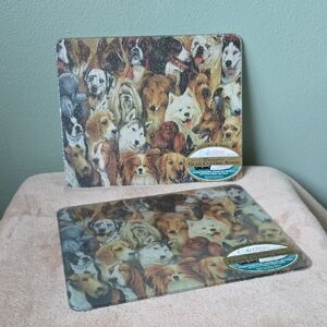 Two New Multicolor Dog Pattern Glass Cutting Boards, NWT